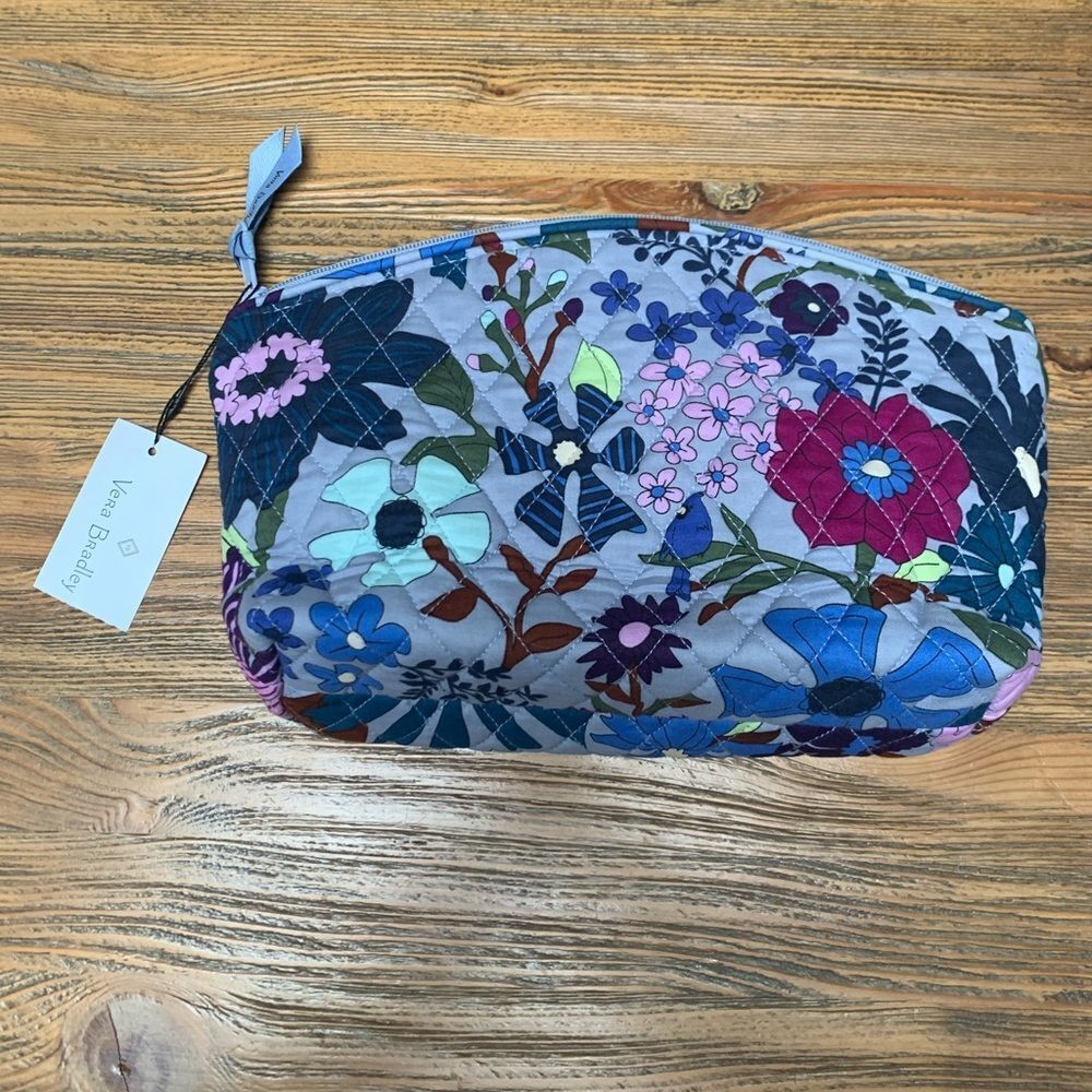 Vera Bradley Blue and Purple Floral Cosmetic Bag